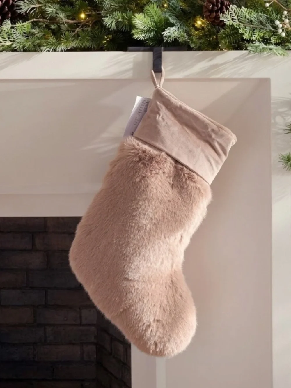 NWOT Pottery Barn Faux Fur Mink Stockings in Rosewood